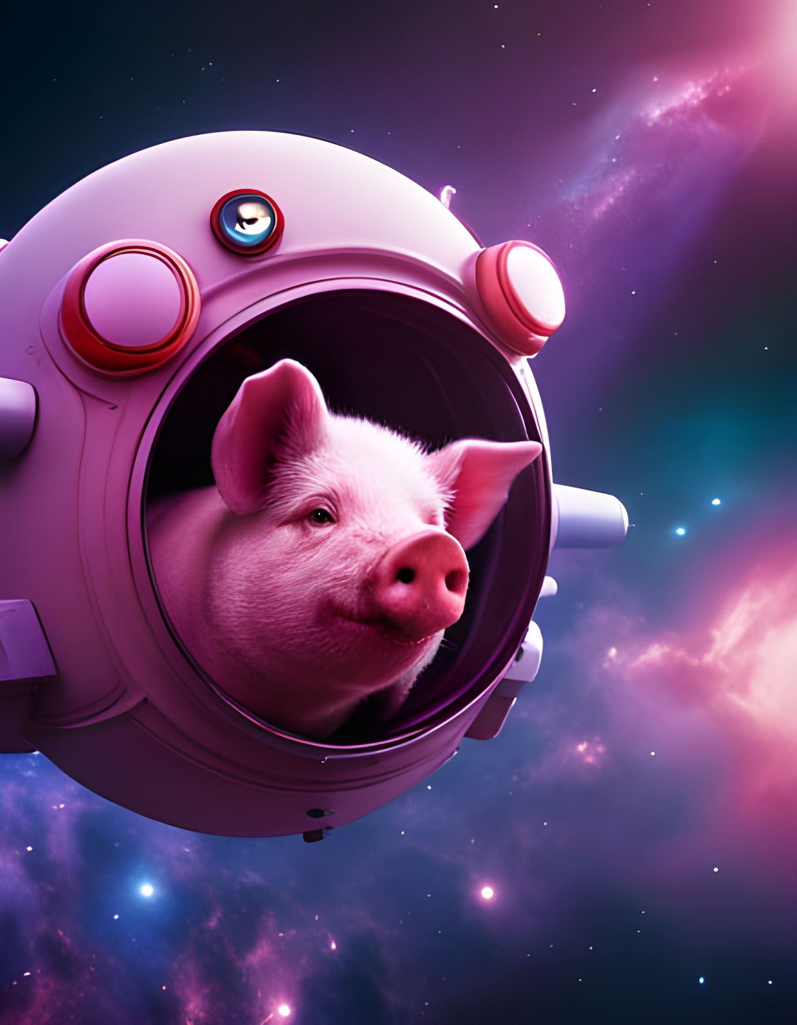 Astronaut Pig Floating in Space: Digital Matte Painting