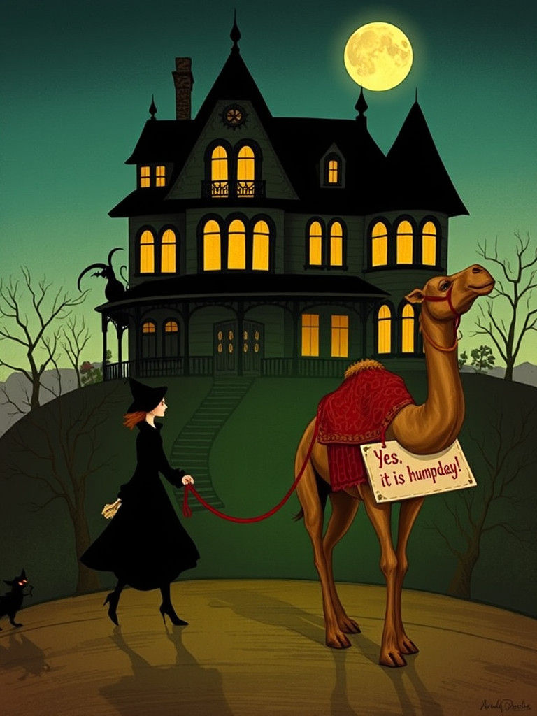 Wednesday Addams Walks Her Camel in Town