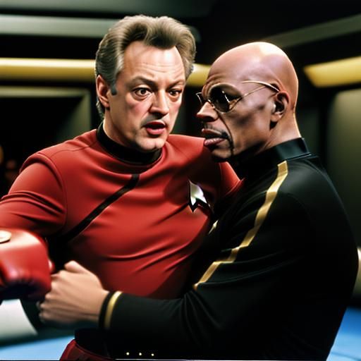 Star Trek Characters Sparring in Quark's Bar