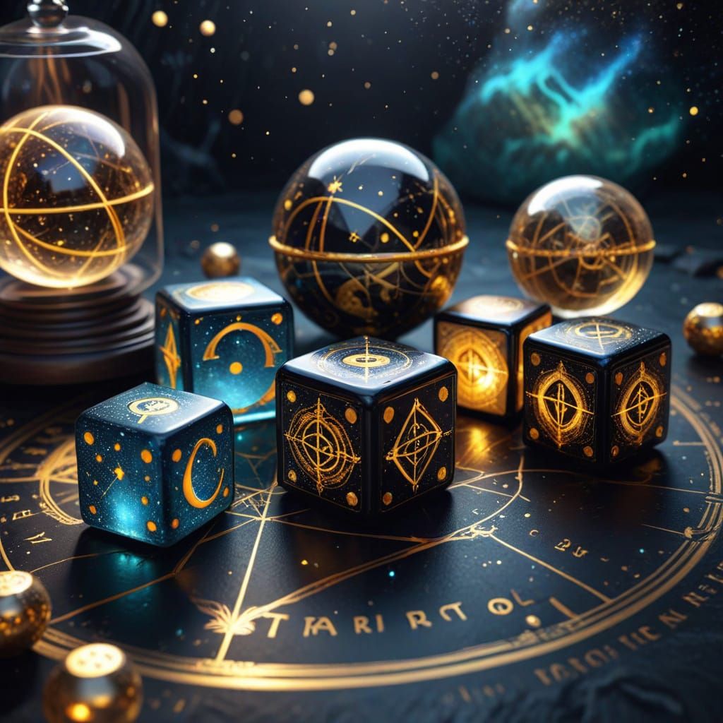 Cosmic Tarot Dice in Holographic Black and Gold