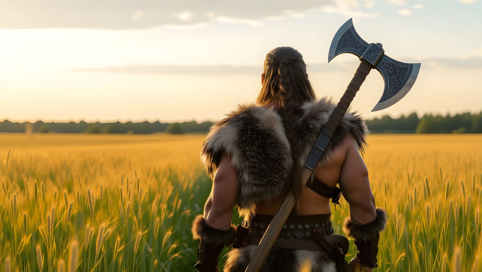 Hyperrealistic Barbarian Warrior in Open Field