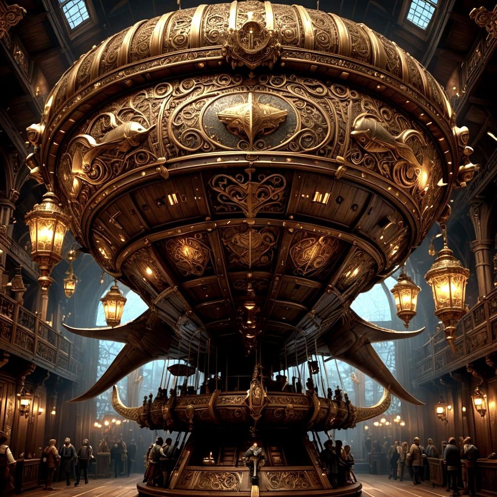 Renaissance Airship Whale with Headfish, 3D Render