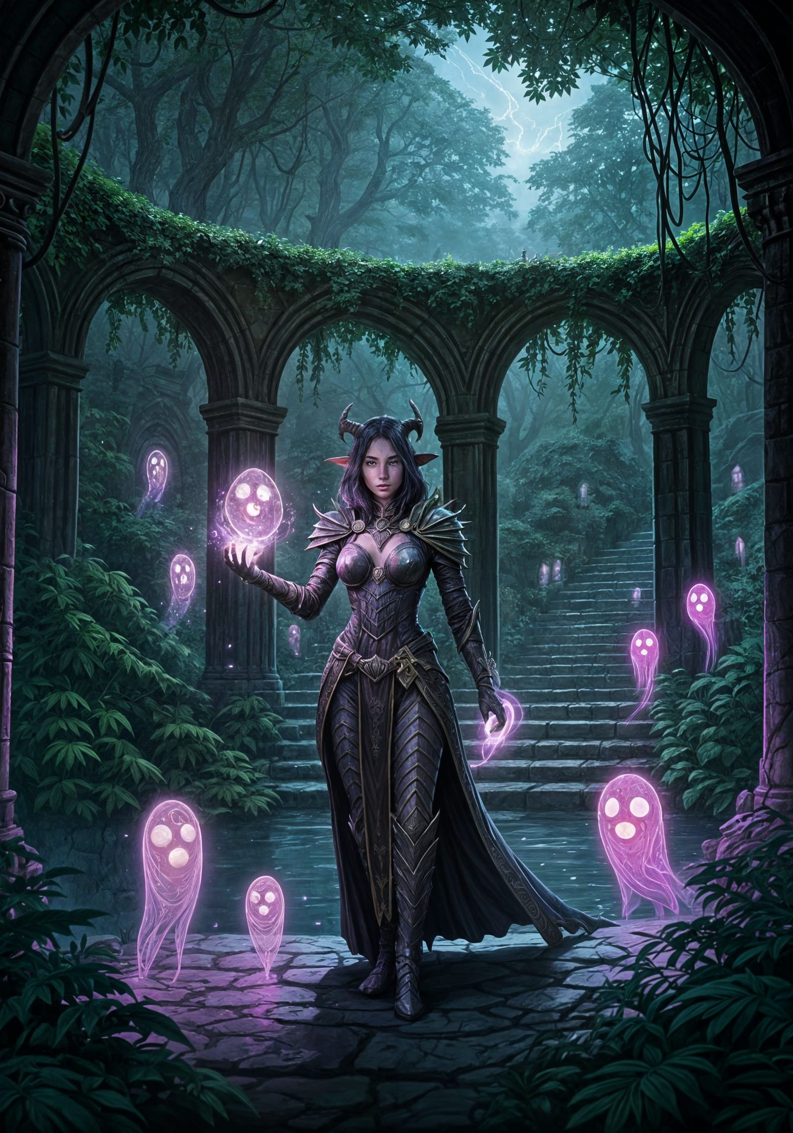 Mystical Wizard in Dragon-Scale Cloak, Digital Art