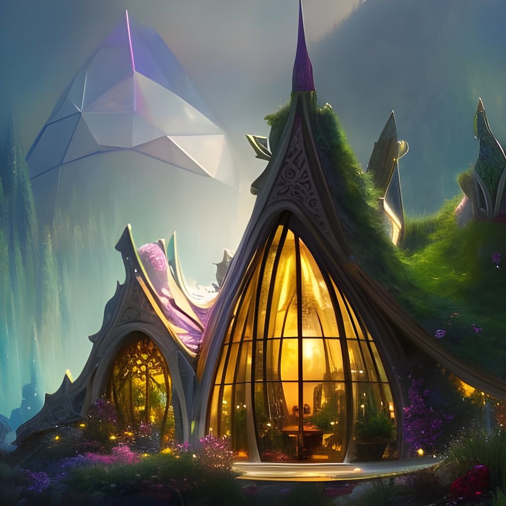 Glowing Fairy House with Art Nouveau Glass Architecture