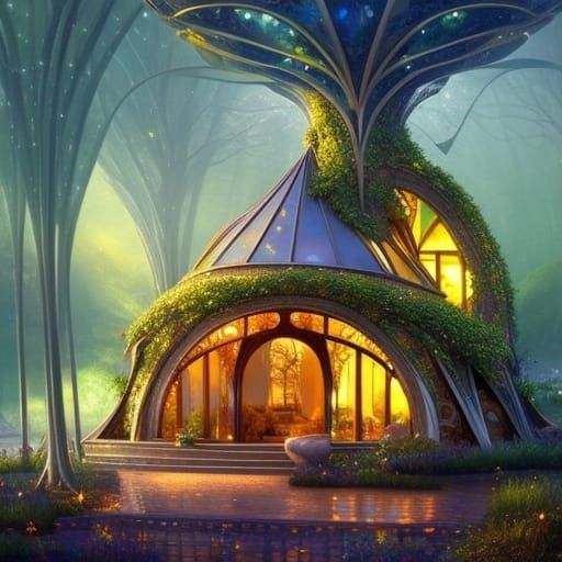 Magical Fairy House with Art Nouveau Glass Architecture