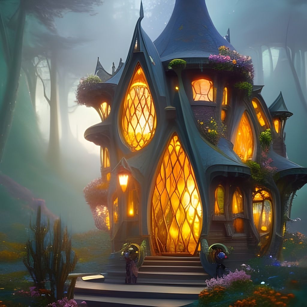Magical Fairy House with Art Nouveau Glass Architecture