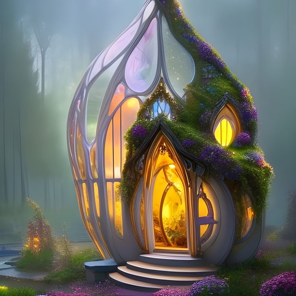 Glowing Fairy House with Art Nouveau Glass Architecture
