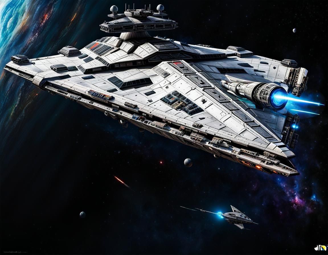 Imperial Star Destroyer in Space with Tie Fighters