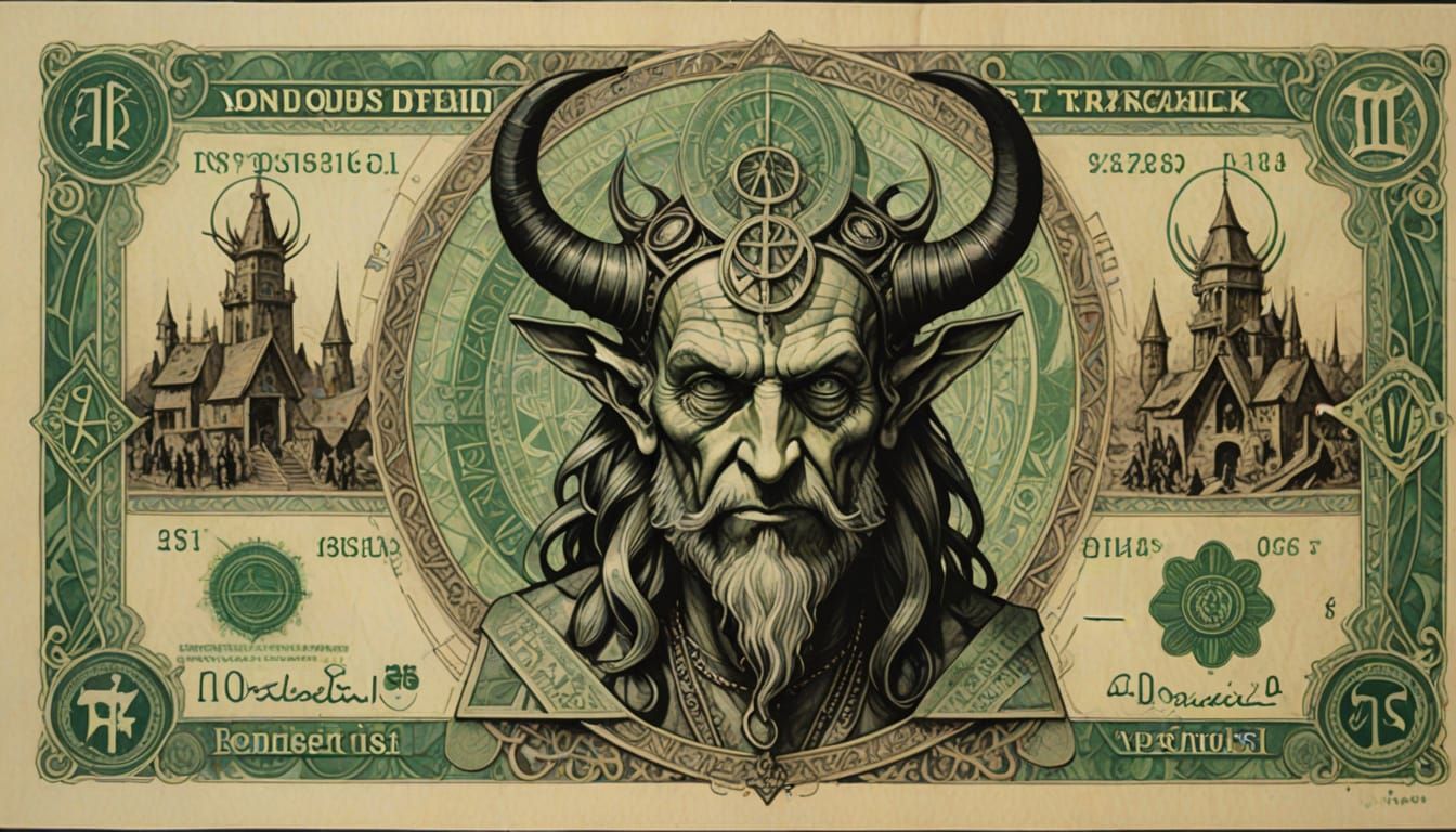 Baphomet Bank Note in Sci-Fi Illustration Style