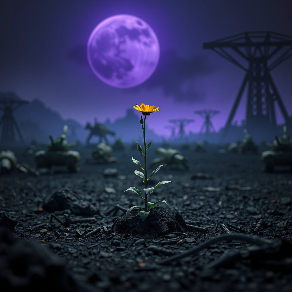 Resilient Flower Blooms on Post-Apocalyptic Battlefield