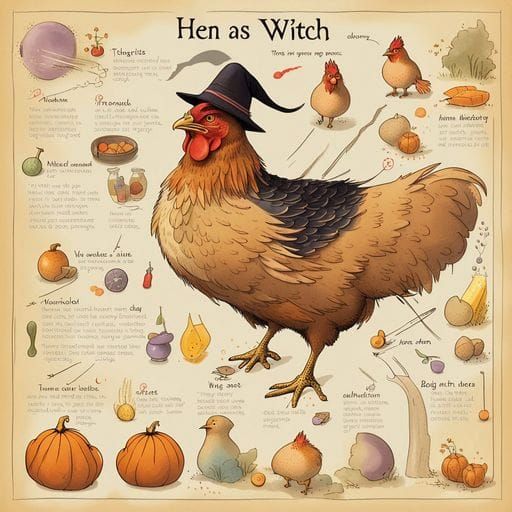 Hen as Witch with Magical Properties