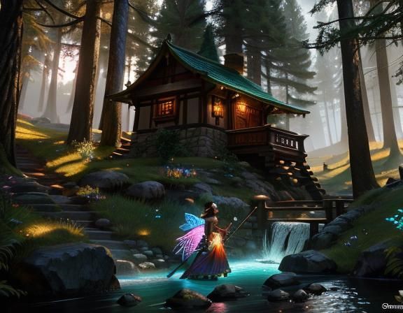 Fantasy Fairy in Forest with Golden Hour Lighting