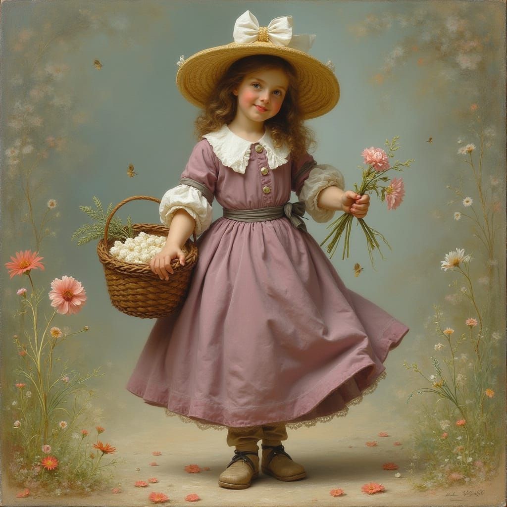 Girl with Blackberry Basket on White Background