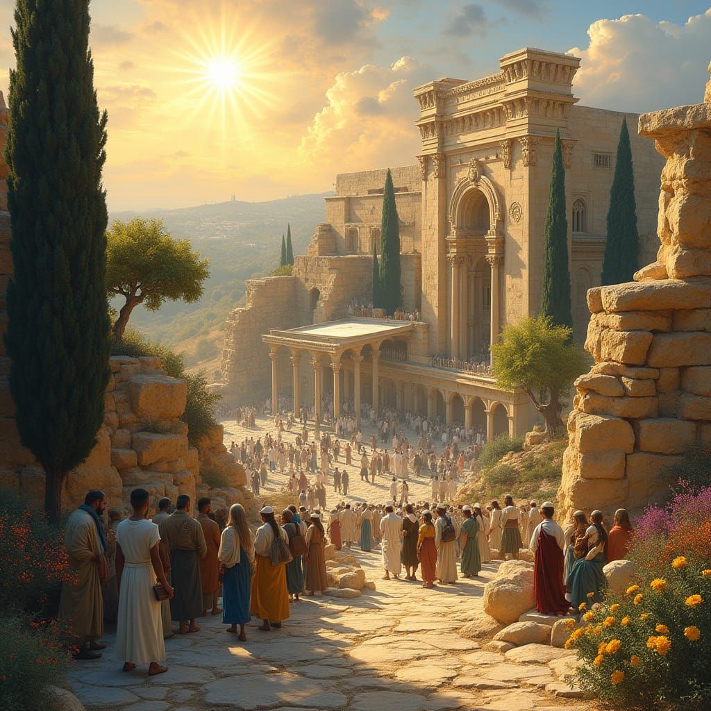 Majestic Temple in Jerusalem, Basking in Golden Light