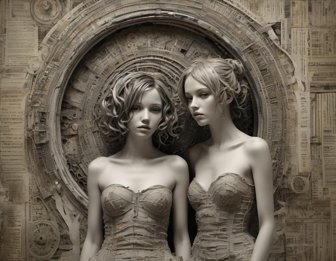 Steampunk Anamorphic Sculpture of Intertwined Figures