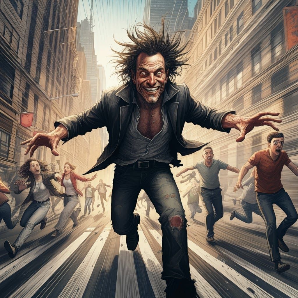 Chaotic New York Scene in Comic Book Style