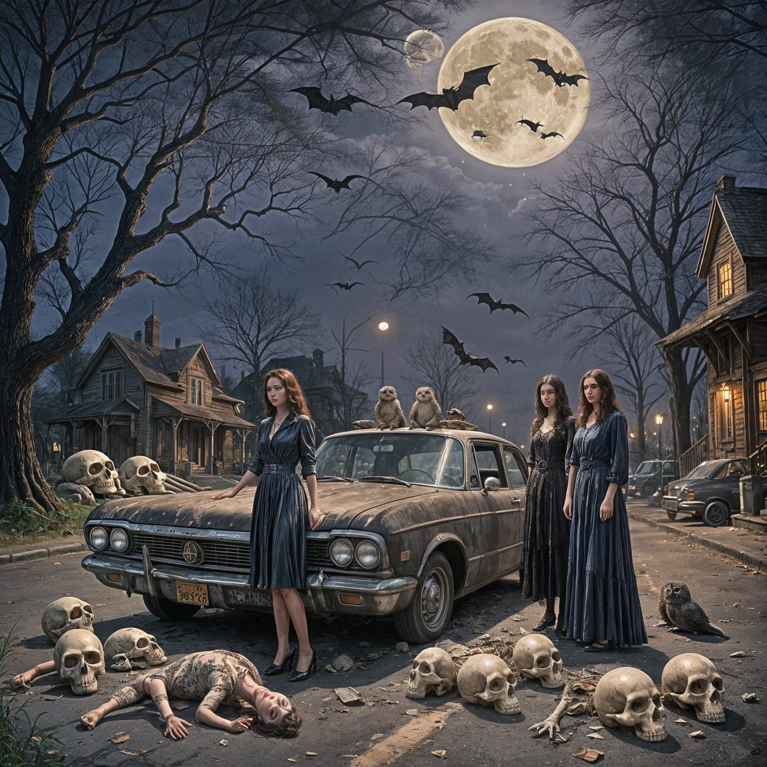 Two Women by Car Wreck on Skull Street