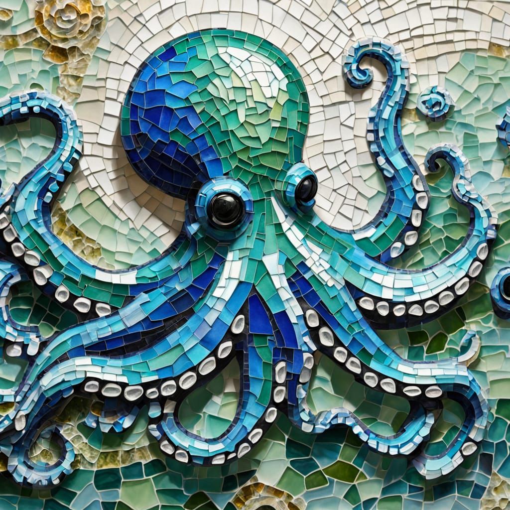 Intricate Sea Glass Octopus Mosaic Art