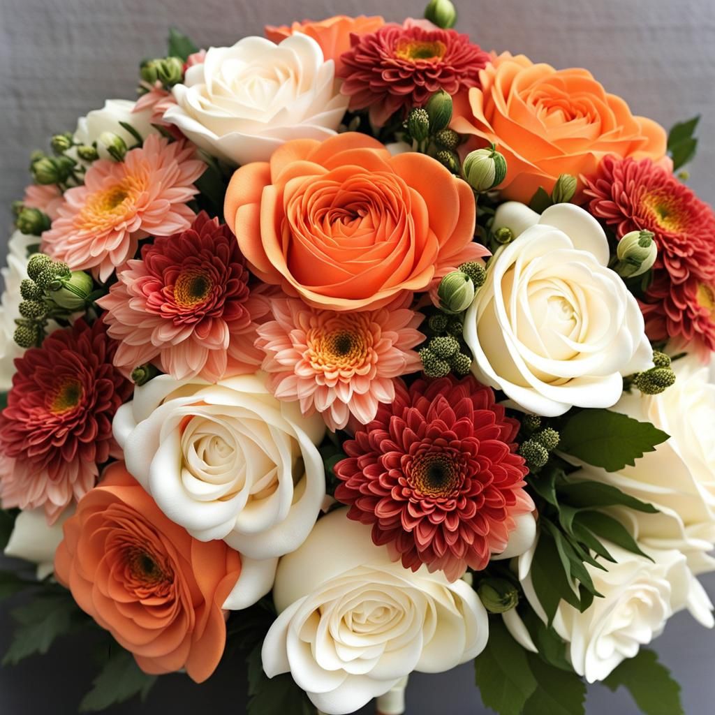 Romantic Wedding Bouquet with Roses and Chrysanthemums