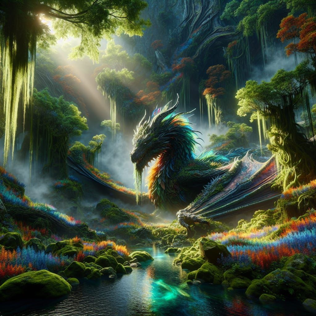 Mystical Dragon in Verdant Forest Home in 8K