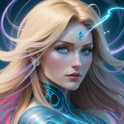 Blonde Pin-Up Woman: Futuristic Elegance with Impressionisti...