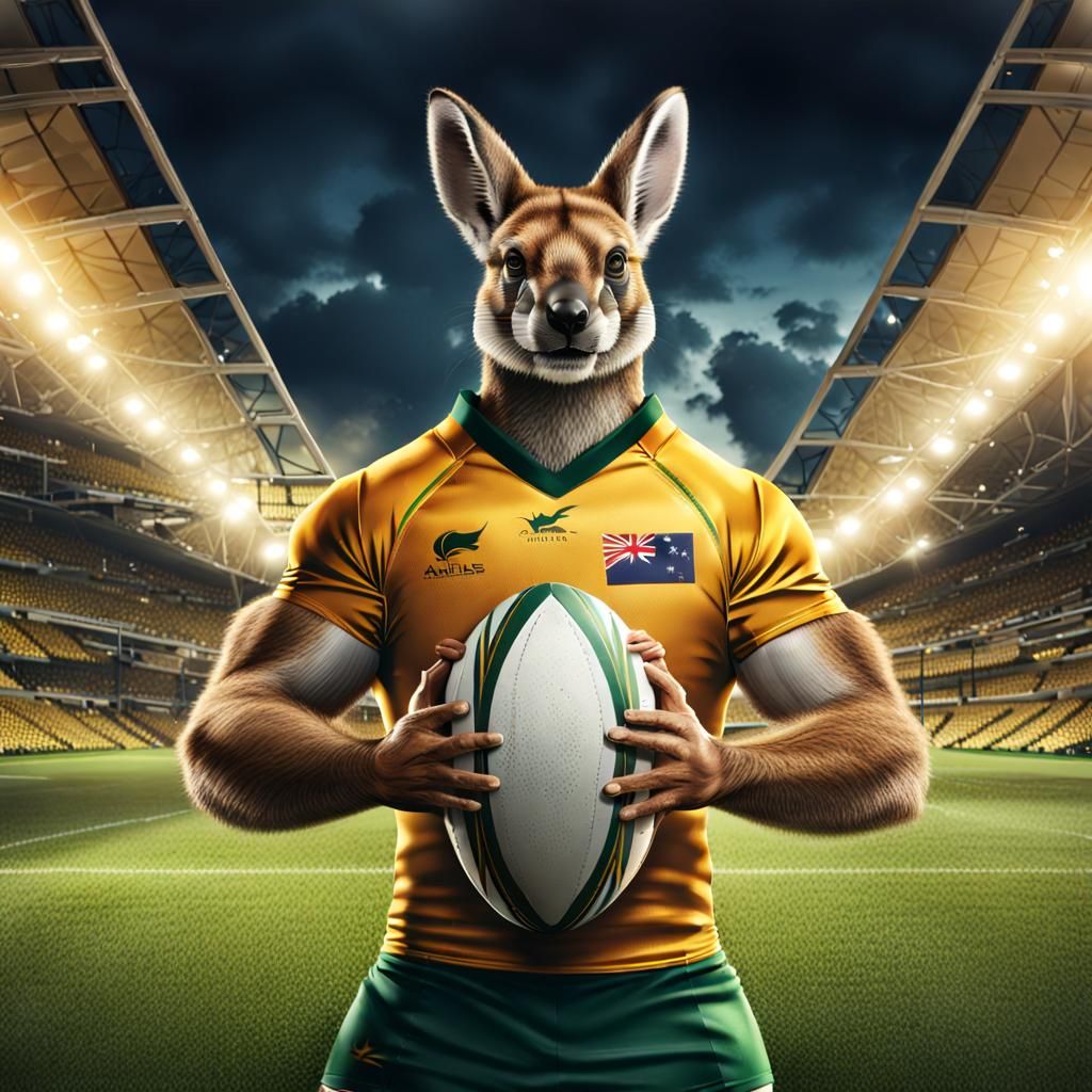 Wallaby Rugby Player Illustration in Stadium