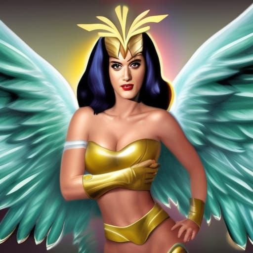 Katy Perry as Hawkgirl in Hyperrealistic Splash Art