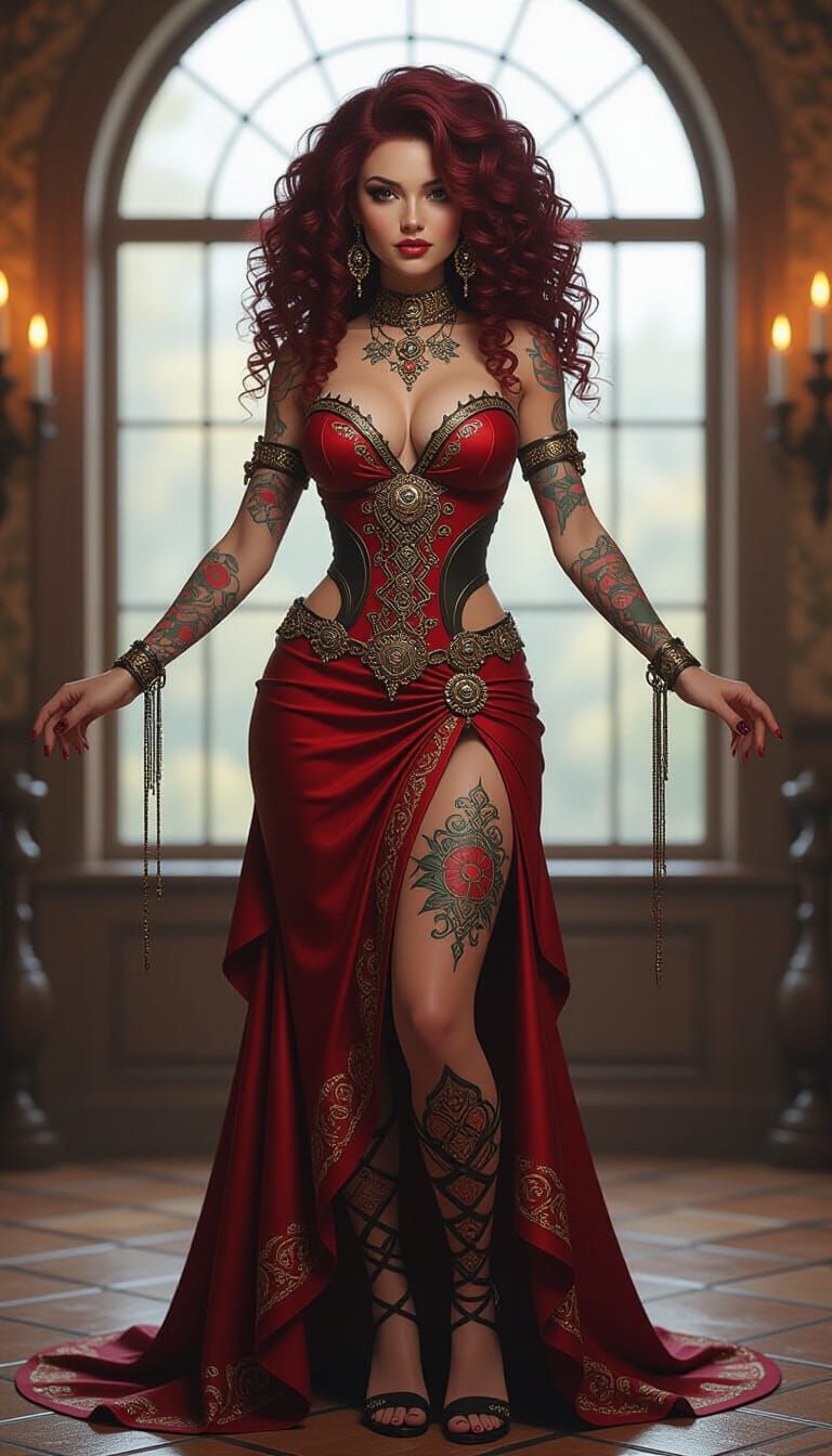 Occult Woman Portrait with Cherry Red Hair