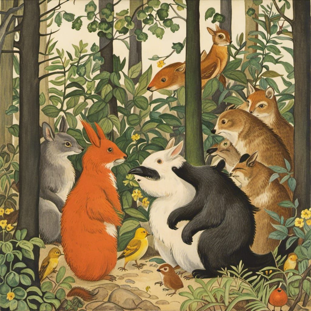 Charming Forest Animals in Naive Art Style
