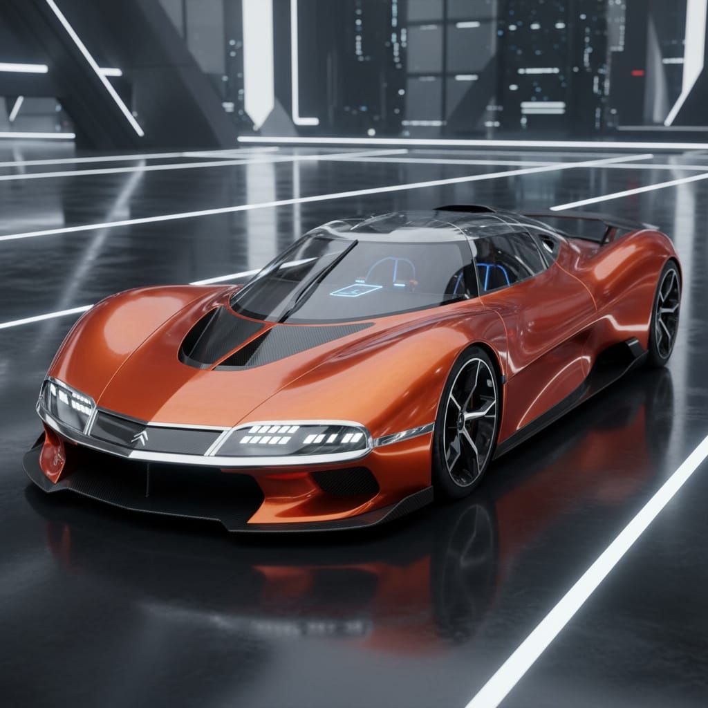 Futuristic Electric Hypercar Design in Metallic Orange-Red
