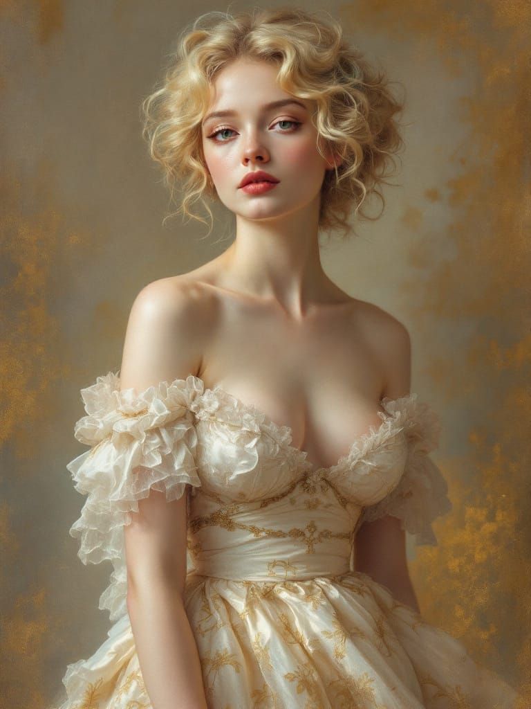 Rococo Pin-Up Woman with Teal Hair in Ethereal Light