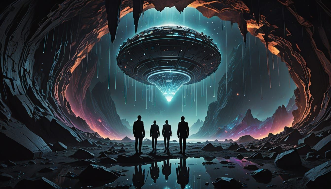 Men in Black in a Psychedelic Lunar Cave