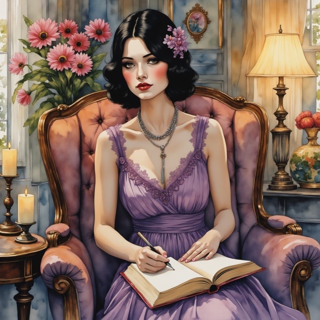 Elegant Woman in a Cozy Library