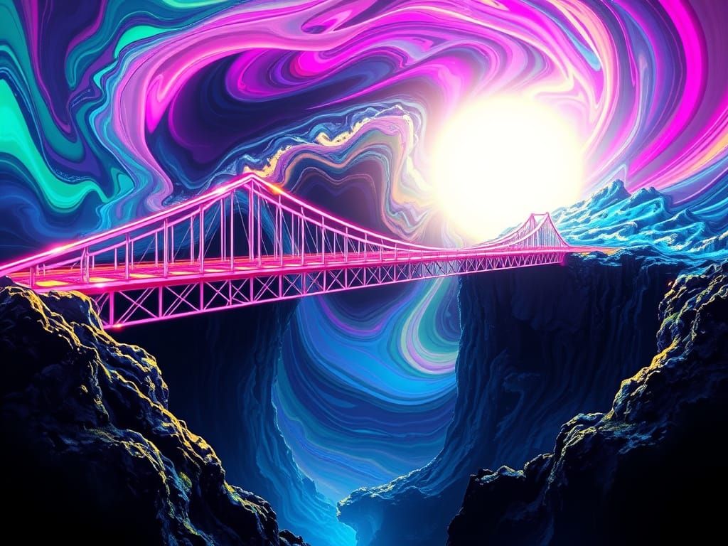 Cosmic Bridge of Swirling Iridescent Colors in Deep Space