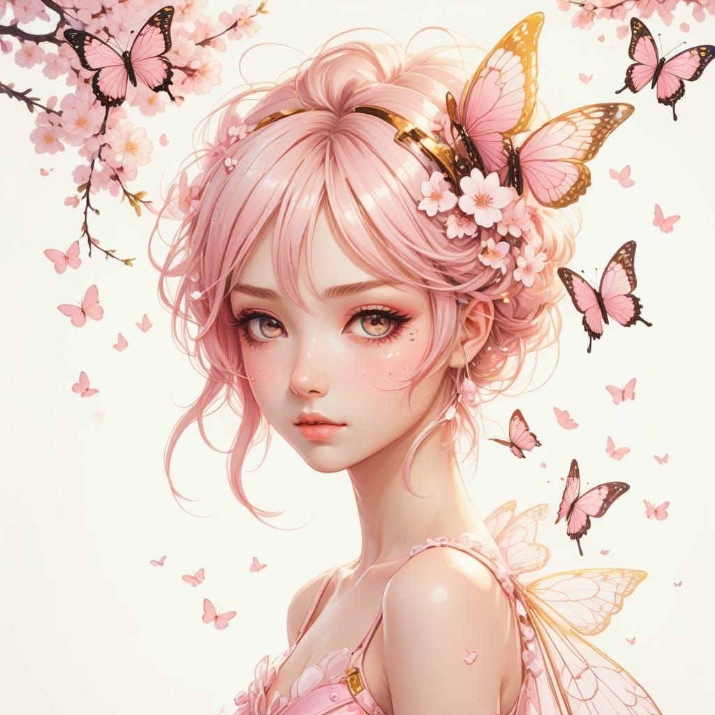 Whimsical Anime Dancer Amidst Cherry Blossoms