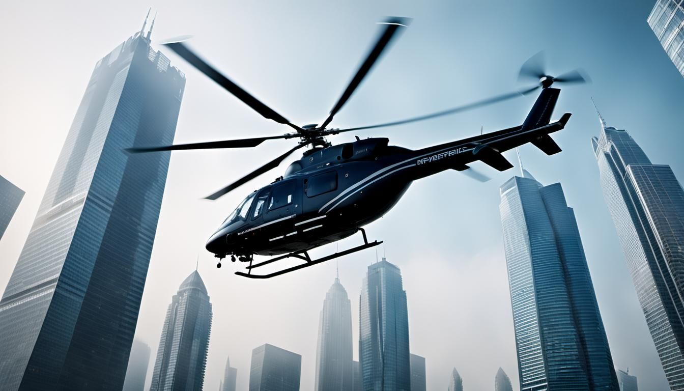 Helicopter in City: Futuristic 8k Award-Winning Masterpiece