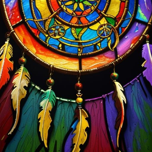 Stained Glass Dreamcatcher in Neo-Impressionist Style
