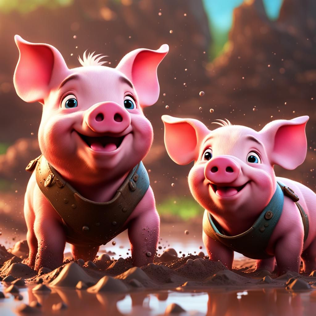 Cute Piglets Playing: Disney Style 3D Art