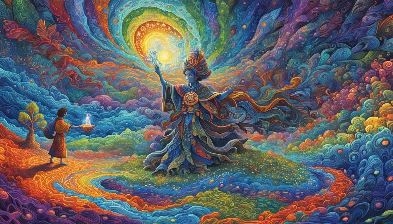 Shaman Offering to Spirits in Anime Style