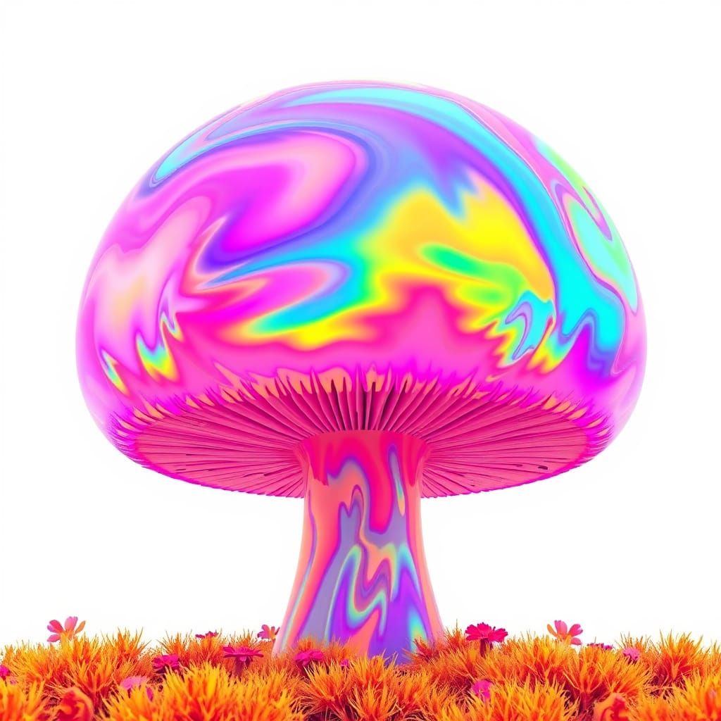Iridescent Mushroom in Bold Graphic Style