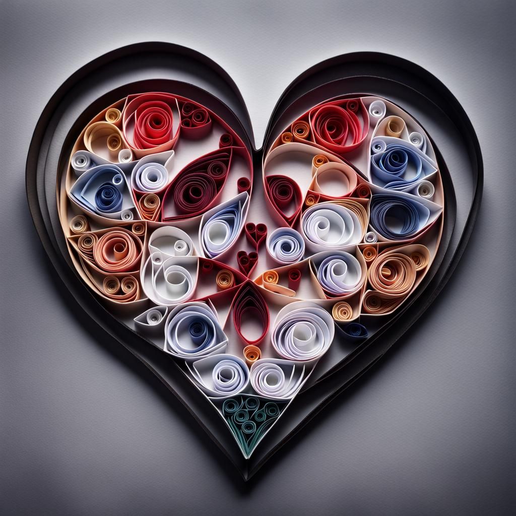 Heart-Shaped Paper Quilling Art in High Resolution