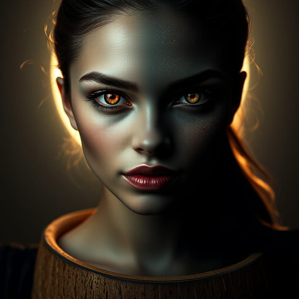 Ethereal Woman with Dual Personas in Dreamy Moonlight