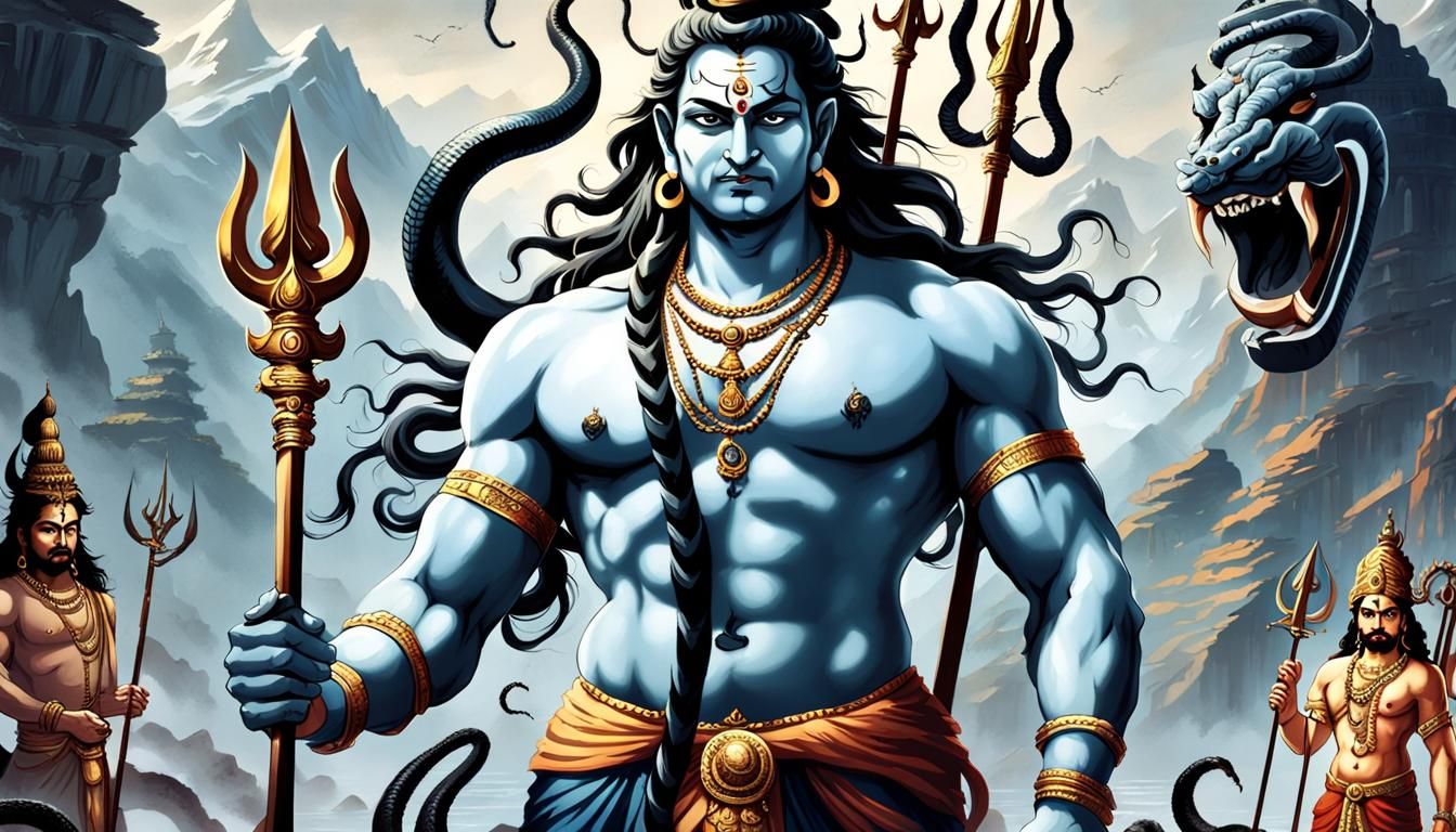 Wrathful Lord Shiva with Trident and Snake