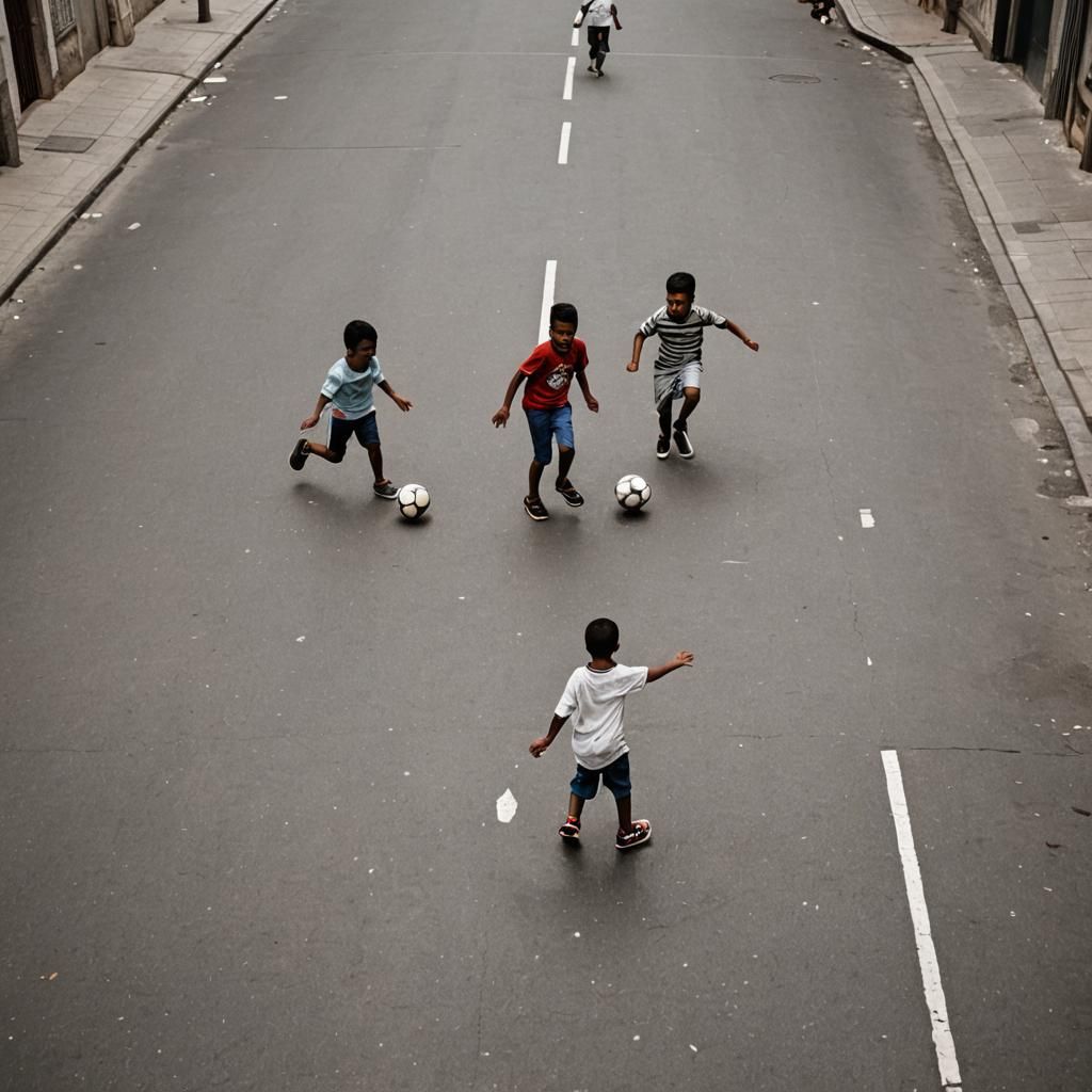 Kids playing football on the street