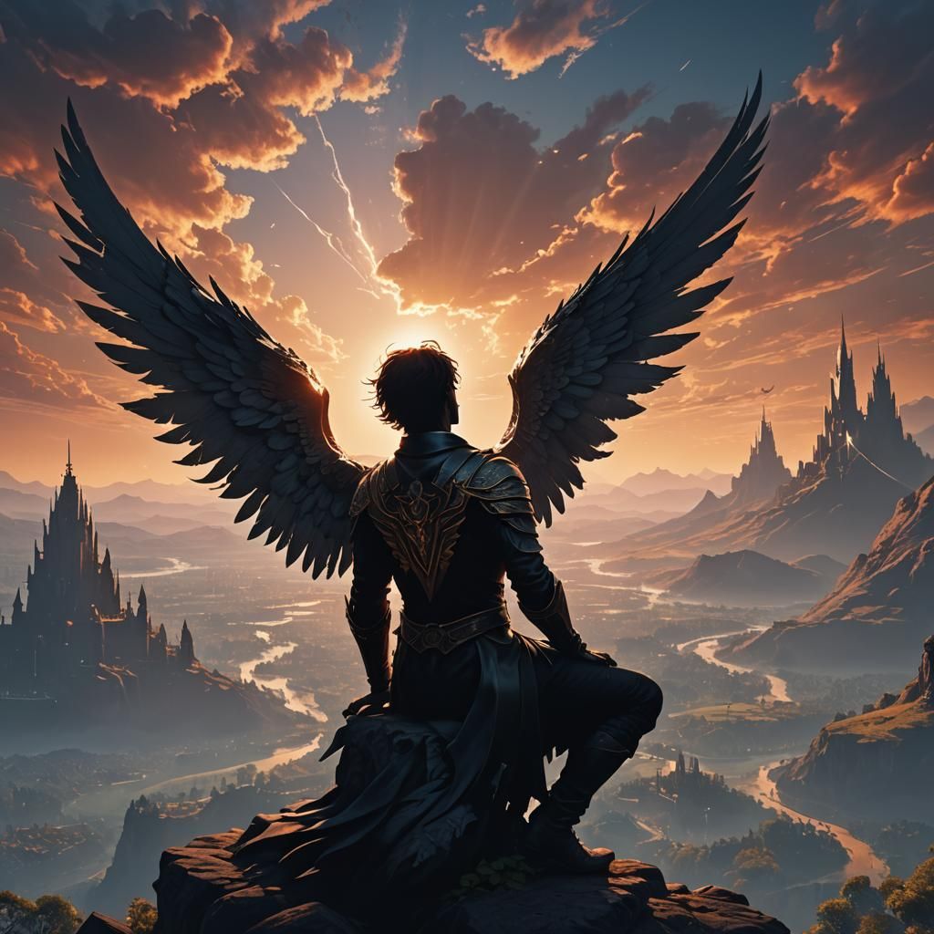 One-Winged Angel Silhouette in Detailed Matte Painting