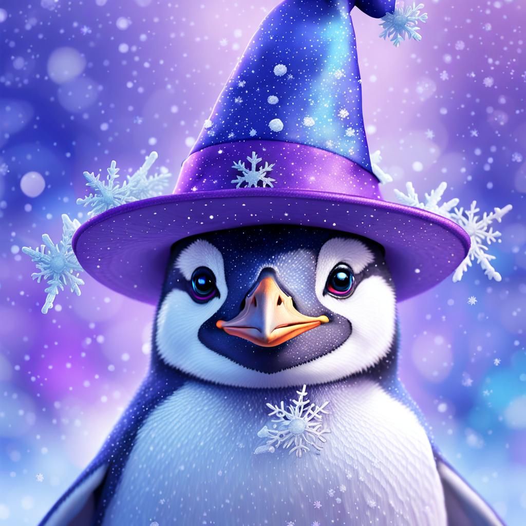 Blue Penguin in Witch Hat, Digital Painting