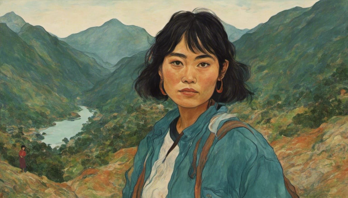 Woman Portrait with Mountain View
