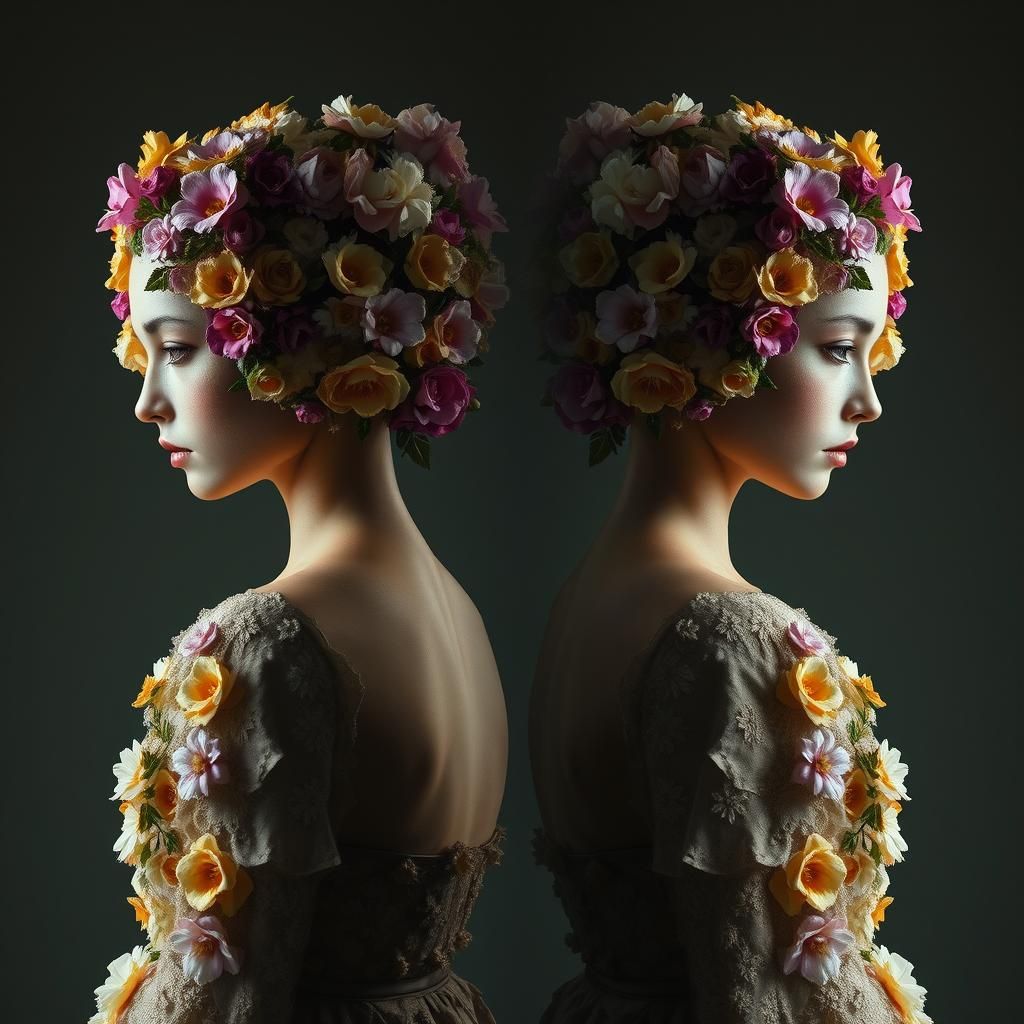 Floral Face Art in Dark Fantasy Style