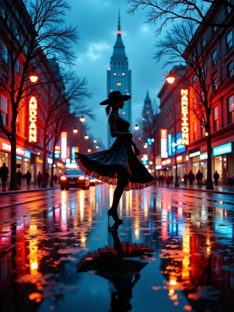 Rainy San Antonio Night Double Exposure with Flamenco Dancer