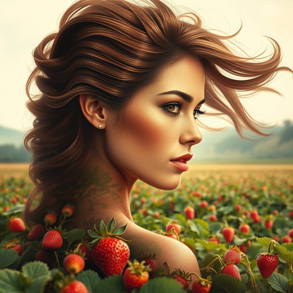 Strawberry Fields Double Exposure Digital Artwork